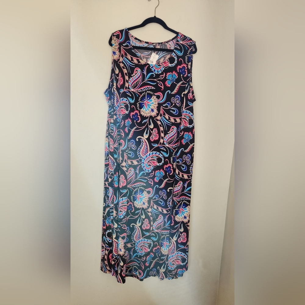 Scoop Neck Sleevless Paisley Print Long Maxi Dress